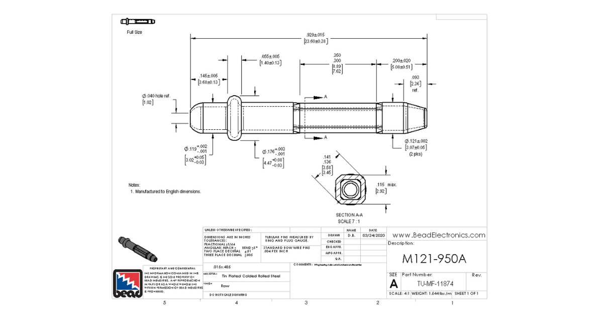 CAD Drawing of the custom square tubular rivet